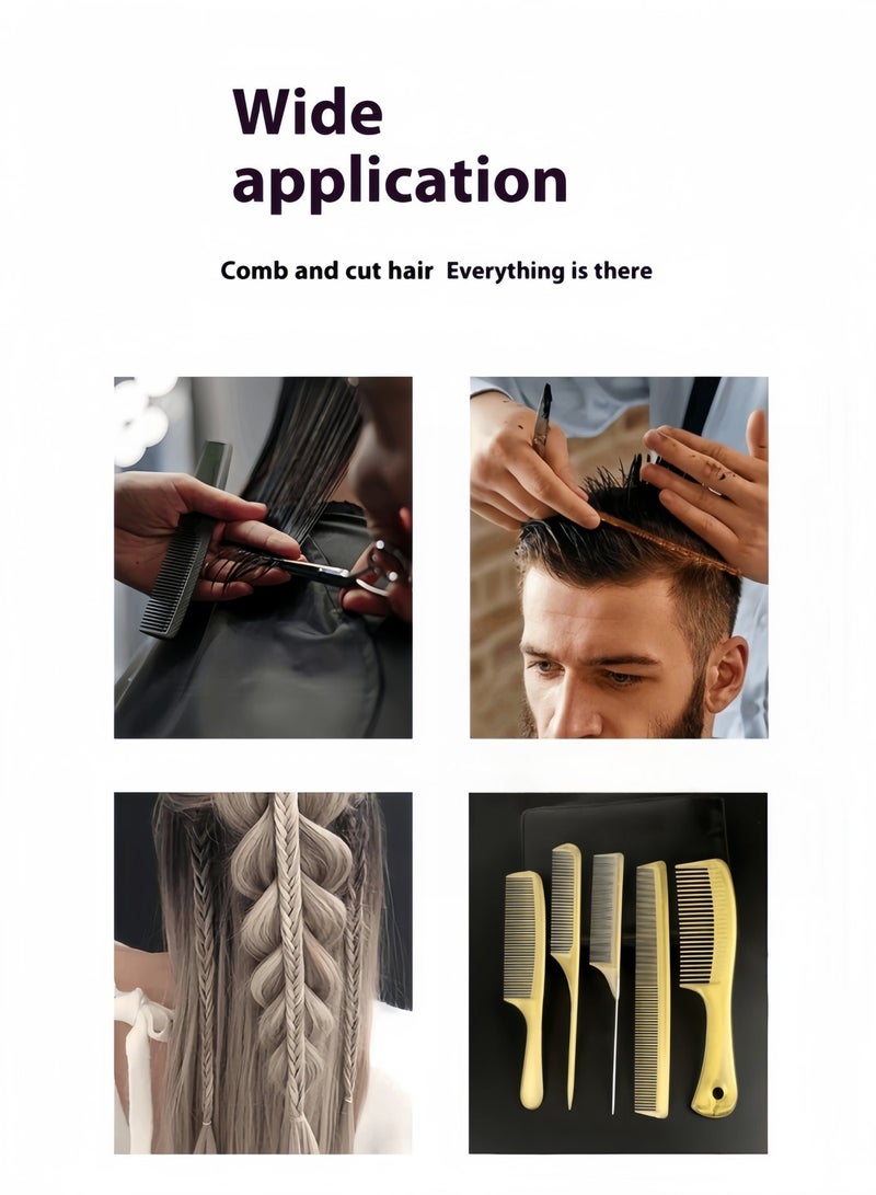 مجموعة أمشاط شعر احترافية للصالونات مكونة من 5 قطع، مجموعة فرش تصفيف شعر مقاومة للحرارة ومضادة للكهرباء الساكنة، أمشاط قص شعر الحلاق لجميع أنواع وتصفيفات الشعر، مجموعة أمشاط كلاسيكية ذهبية للجنسين (ذهبي) - Image 3